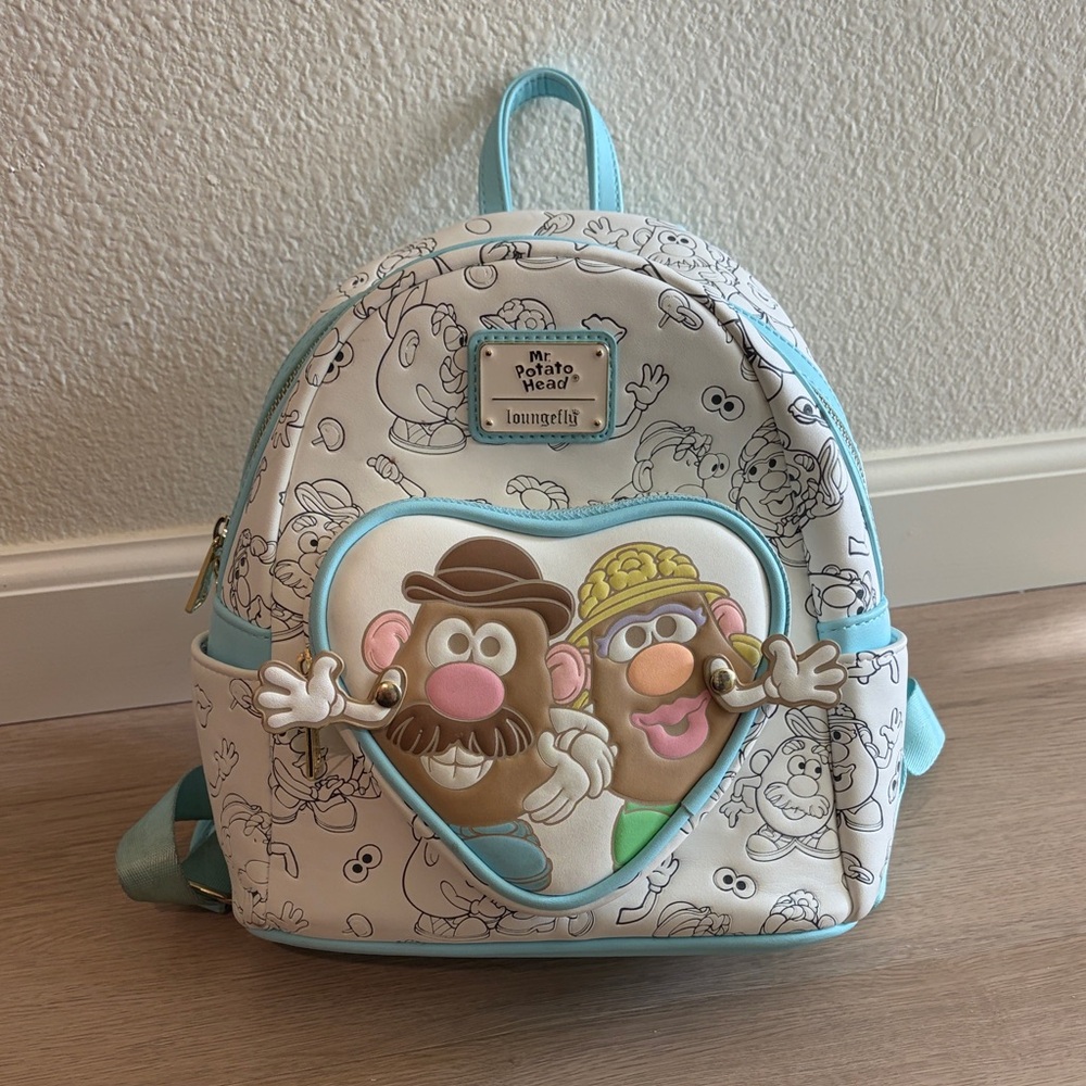 Loungefly Mr. Potato Head Heart Mini Backpack - White & Light Blue